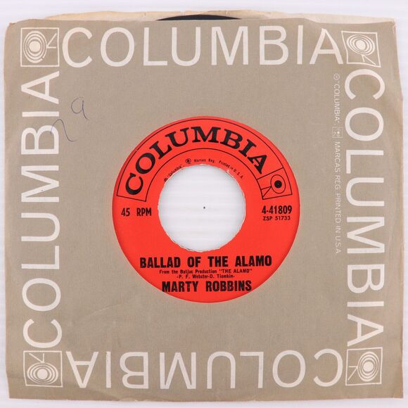Marty Robbins – Ballad Of The Alamo/Time And A Place 1960 45 rpm Record 4-41809 - Picture 1 of 16